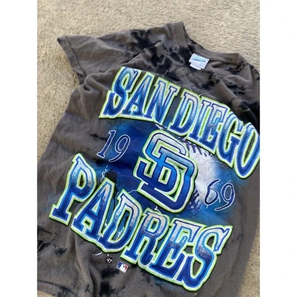 San‎ Diego Padres Shirt Mens Small Gray Tie Dye MLB Baseball 47 Vintage Tubular - Picture 4 of 16